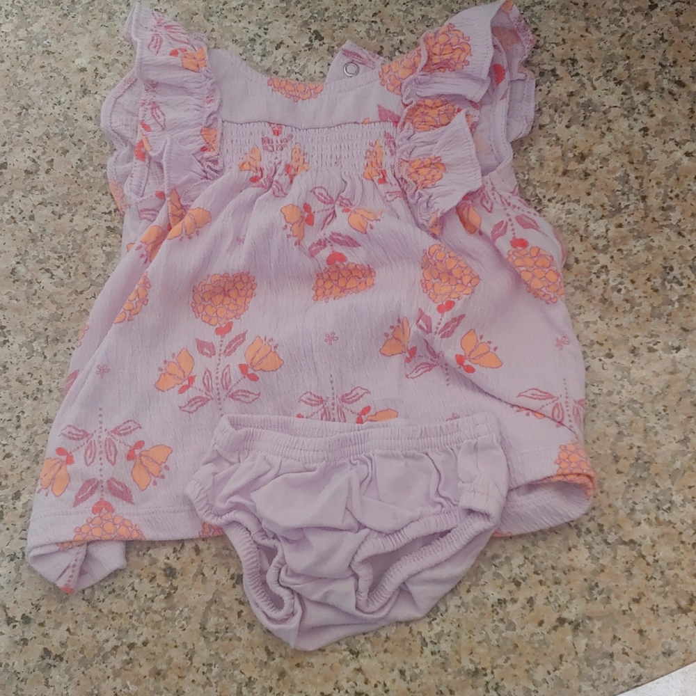 carters purple flower dress like new 0-3 months with dipar cover